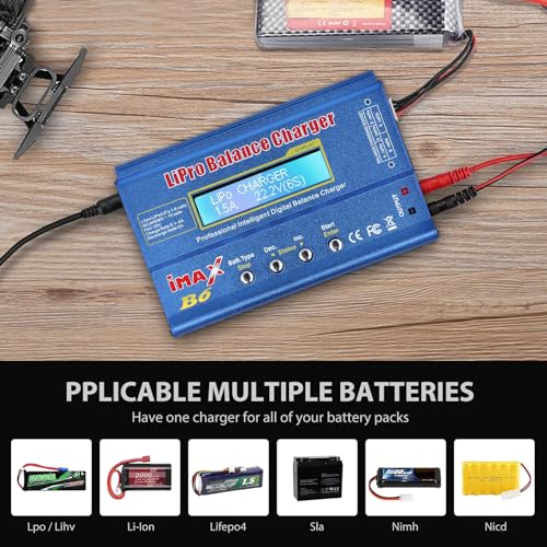 80W Lipo Battery Charger, Lipo Battery Balance Charger, 6A Rc Battery Charger with Complete power cord, AC Power Adapter for LiPo, Li-ion, NiMH, Li-ion, Li-Fe, NiCd, Rc Hobby, Pb,Blue - Image 3