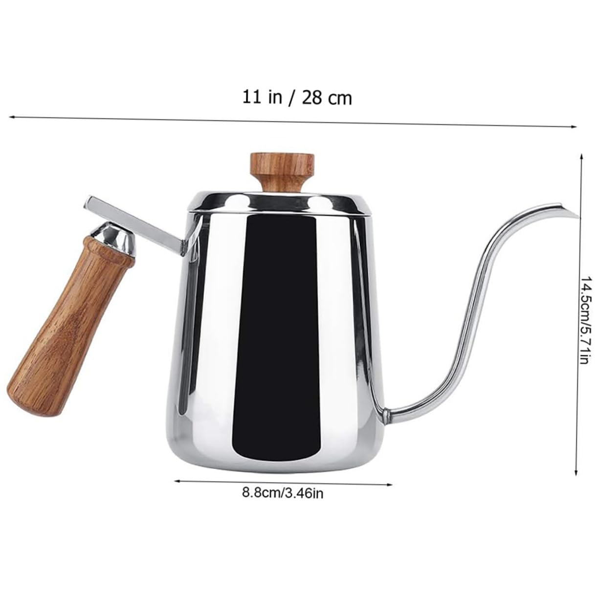 VINTORKY Stainless Steel Gooseneck Kettle Tea Coffee Pot Wooden Handle for Camping Daily Use