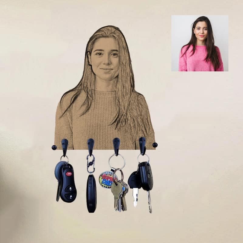 Miniatura 9 de Llavero de madera con foto personalizada para colgar llaves para pared con 4 ganchos para llavero, decoración rústica del hogar, regalos