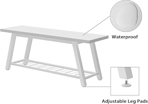 Miniatura 34 de Banco de almacenamiento industrial rústico de madera y metal para zapatos de entrada, estante de almacenamiento, asiento largo para pasillo,