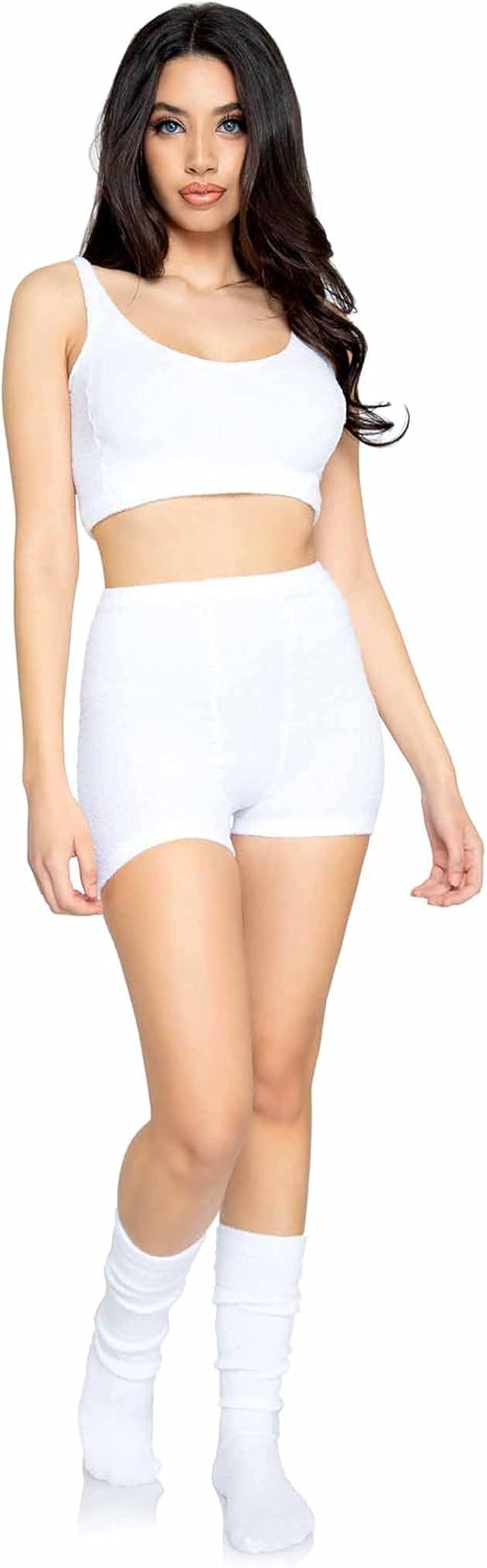 Leg Avenue Women's 3 Pc Ultra Soft Cozy Knit Cropped Tank with Boyshorts and Matching Socks: Clothing, Shoes & Jewelry