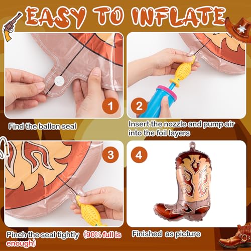 Image of VioraWhite 12 Pcs Western Balloons Foil Horse Racing Rodeo Horseshoe Cowboy Cowgirl Boots Hat Cactus Wagon Wheel Brown Balloons for Summer VBS First Rodeo Birthday Wild Western Horse Party Decorations
