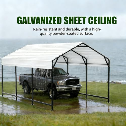 Image of 12x20ft Carport Outdoor Heavy Duty Metal Carport Canopy Steel Roof All-Weather Multi-Use Garage Shelter for Car, Boat, Tractor and Truck