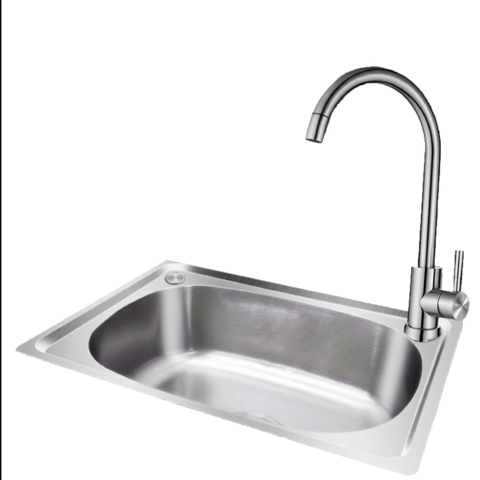 WIQUYBML Stainless Steel Sink, Square Kitchen Sinks Single Bowl with Strainer Basket & Hot Cold Water Faucet, Drop-in/Topmount Basin for Home, Kitchen, Garden