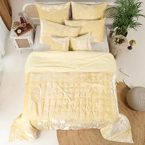 Sophia-Art 3 Pcs Set Ultra Luxury Rayon Velvet Solid Pattern Bedding Cover Comforter Cover with 2 Pillow Shames UO Comforter (Custard Yellow, Oversized King 120