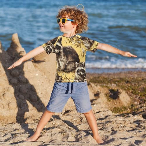Boys Short Sleeve T-Shirts Raccoons Real Funny Rashguard Kids Swim Shirts Sun UPF 50+4