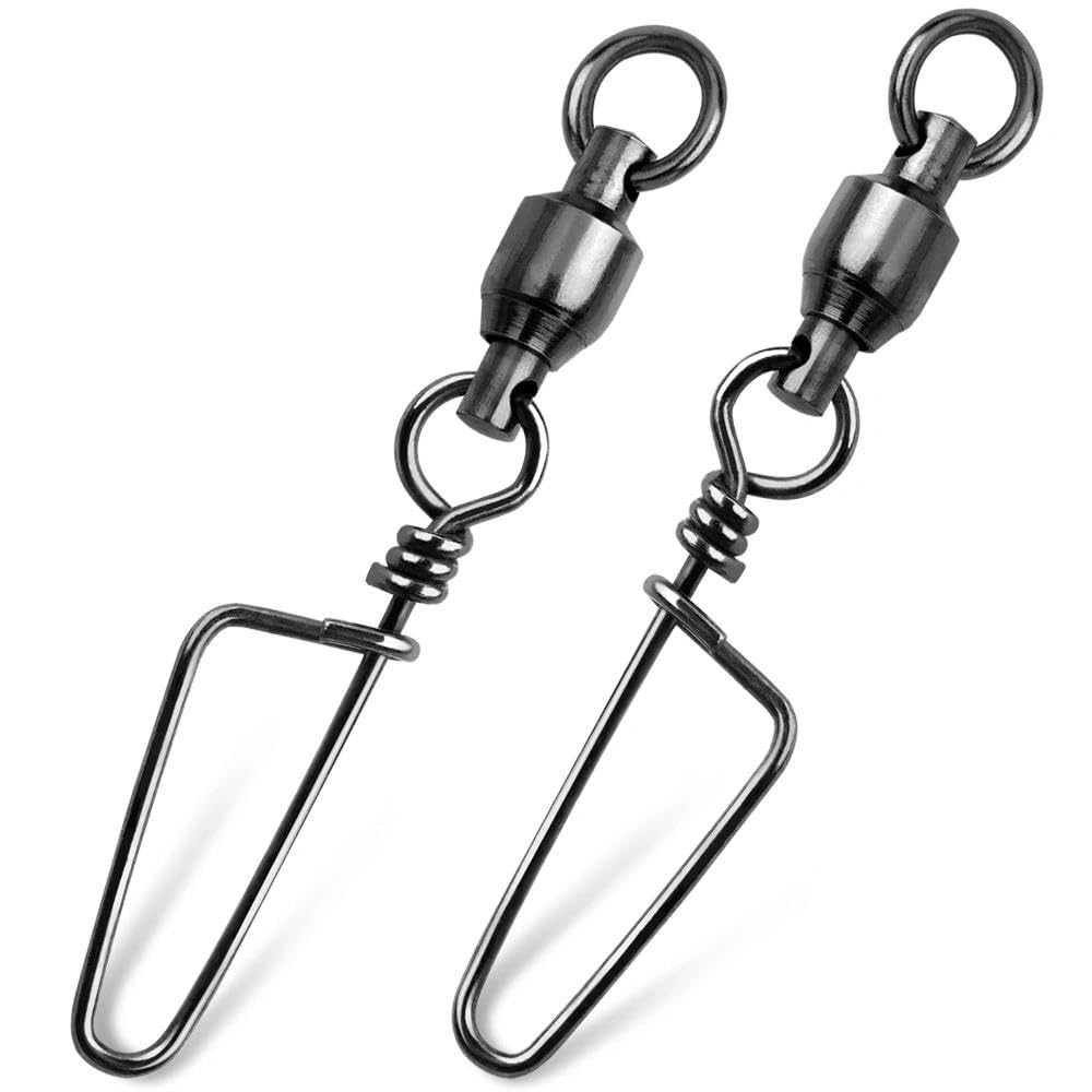9KM DWLIFE 20pcs Ball Bearing Fishing Swivels Snaps Black Fishing Clips 1#