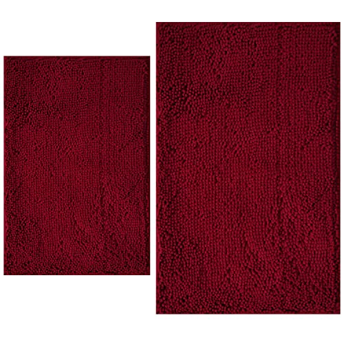 Image of BOANKODU Bathroom Rugs Sets 2 Piece, Extra Soft Chenille Bath Mat Absorbent Bathroom Rug, Bathroom Mat with Sturdy PVC Non-Slip Bottom, Machine Washable Bath Rugs (Burgundy)