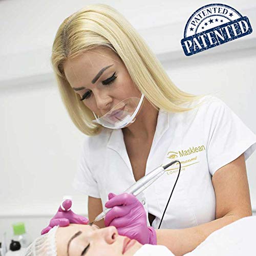 Masklean 5 Boxes(25 Masks W/ Pouches) Clear Transparent Sanitary Mask Anti-Fog Face Mouth Shield Spit Guard Reusable Permanent Makeup Microblading Catering #TOP6