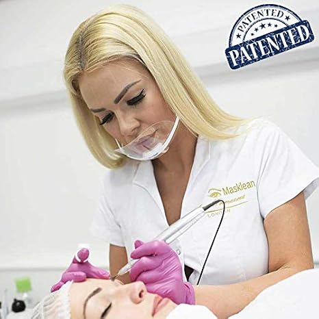 4 Boxes(20 Masks w/Pouches) Clear Transparent Sanitary Mask Anti-Fog Face Mouth Shield Spit Guard Reusable Permanent Makeup microblading Catering