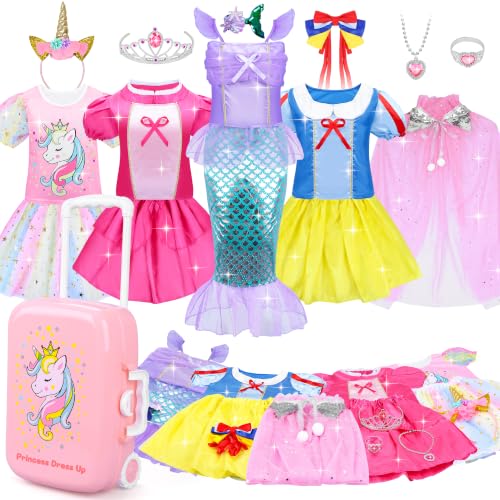 Princess Dress Up Clothes for Girls 3-6, Pretend Play Toy Gift Suitcase Set