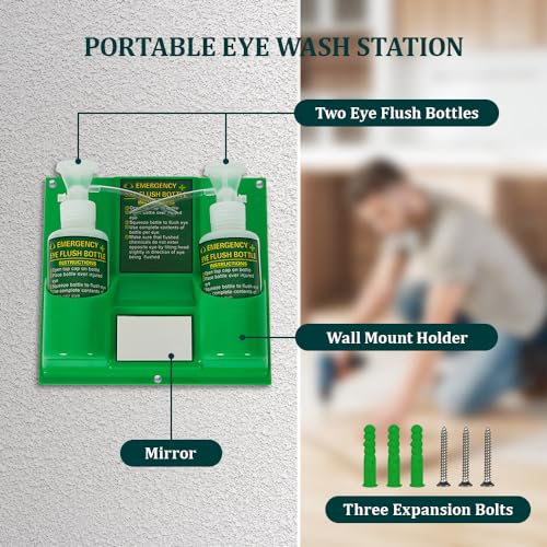Image of YUEWO Portable Eye Wash Station Wall Mounted Emergency Eyewash Station Eye Wash Kit,2 * 16.9-oz. Bottles,Flush Bottles Kit, No Solution