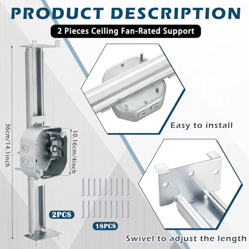 Image of Tandefio 6 Pcs Adjustable Ceiling Fan Bracket Ceiling Mounting Bracket Electrical Box for Fans and Light Fixtures, 14.7 Inches in Length