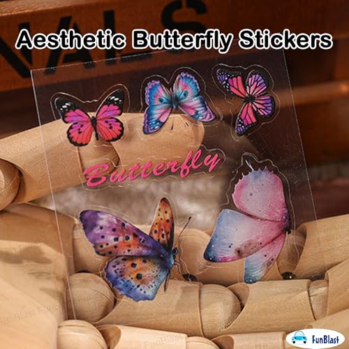 Image of FunBlast Self Adhesive 640Pcs /100 Sheets, Aesthetic Butterfly Stickers, Retro Decorative Sticker's for Scrapbook, Japanese Style Sticker's for Project, Journals, Scrapbooking (C)