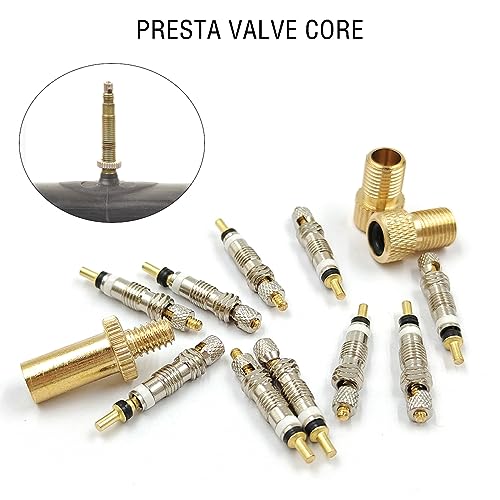 10 Pcs Presta Valve Core with 3 Pcs Bike Presta to Schrader Valve Adapter, Replacement Brass Tubeless Core Valve and Inflate Tire Converter Tools Set for Cycling MTB Road Bicycle Tube Pump - Thumbnail 3