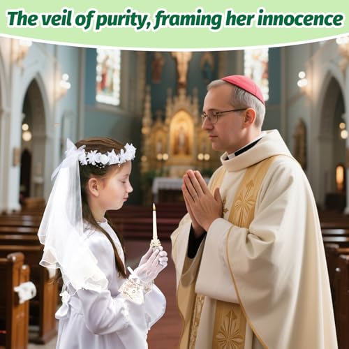 First Communion Veil and Gloves Set for Girls - Holy Catholic Veil for Girls 7-16 1st Chapel Church Communion Dress, White4