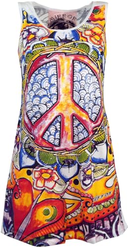 GURU SHOP Mirror Tank Top, Longshirt, Minikleid - Peace/Weiß, Damen, Baumwolle, Size:L