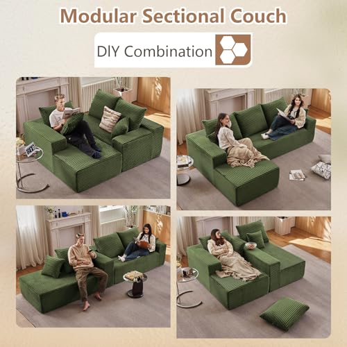 Image of Sectional Couches for Living Room Cloud Couch Sofa with L-Shape Couch in a Box Upholstered Boneless Couchs Modern Modular Sectional Couch with Chaise (Green,B-3 Seater-Left-Facing Chaise-96 inch)