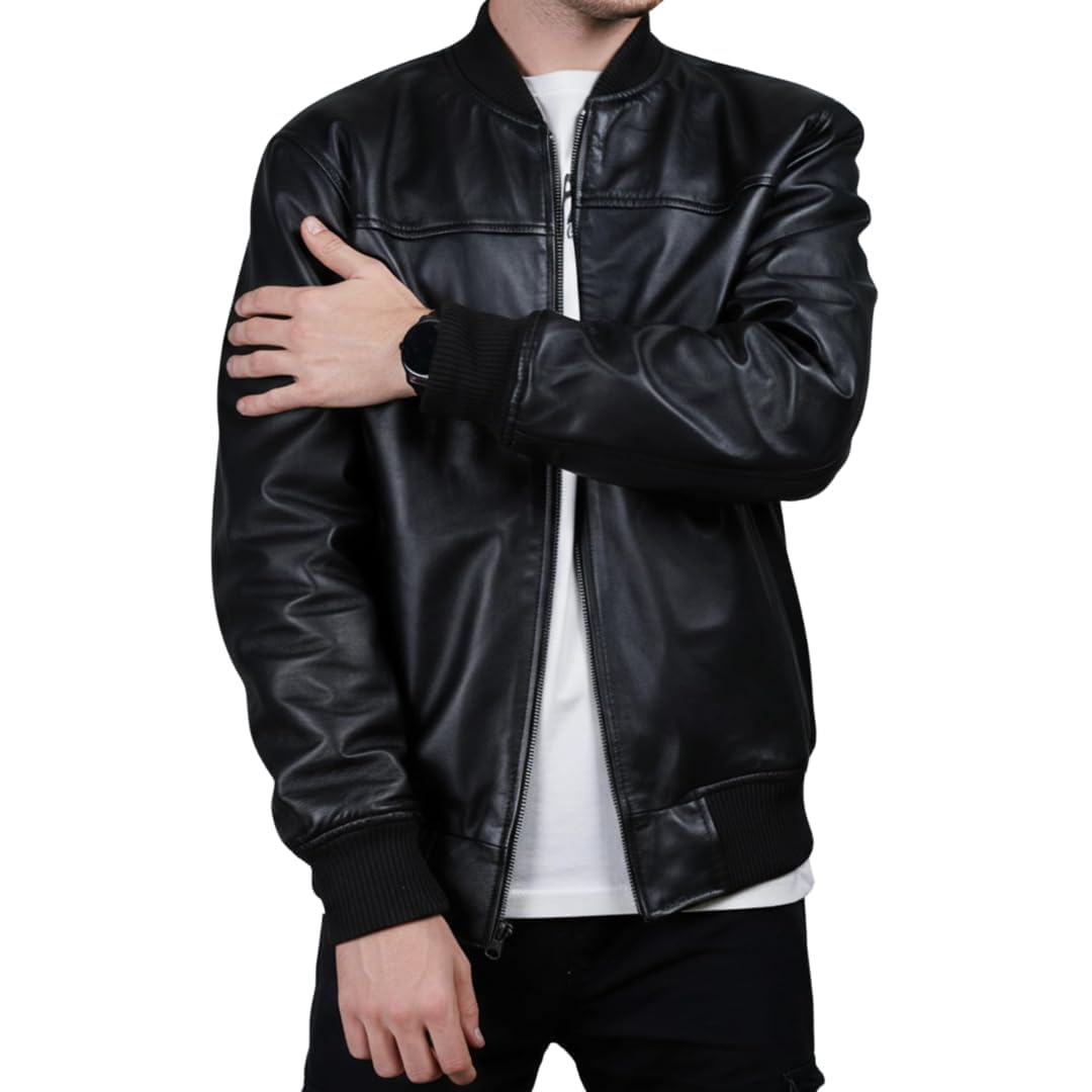 Bomberjacke Herren schwarz echtes Lammfell Lederjacke für Männer Neuheit Style …