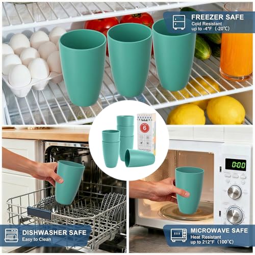 Image of 20 OZ Large Wheat Straw Cup Set, 6PCS Reusable Plastic Cups, Green
