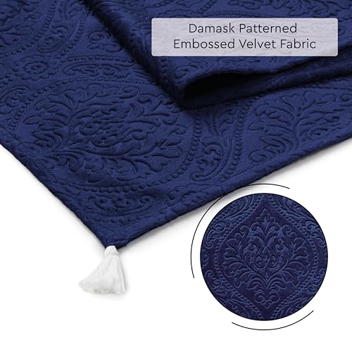 Image of Encasa XO 8 Seater Dining Embossed Velvet Table Runner | Size 32x240 cm | Navy Blue Color with Premium Polyester - Machine Washable
