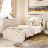 Merax Platform Twin Bed Frame with Storage Drawer and Wood Slat Support, No Box Spring Needed, White
