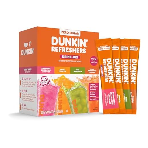 Dunkin’ Zero Sugar Refreshers Singles To Go! Powdered Drink Mix, 40 Ct Variety Pack, Energy from Green Tea, Aspartame-Free, Just Add Water