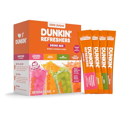 Dunkin’ Refreshers Singles To Go! Powdered drink mix packets, 40 Ct Variety Pack, 40 Single serve...