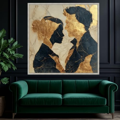 Tableau sur toile art abstrait portrait couple doré 45x45 - 3
