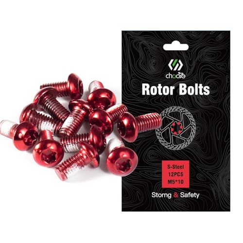 CNCLOL MTB Disc Rotor Bolts，M5x10mm Brake Rotor Screws，12Pcs Steel Rotor Bolts for Bike（red/blue/orange/green/Black/gold）