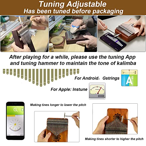 Kalimba 21 Keys Mahagoni Marimba Instrument Daumenklavier Tragbares Mbira Sanza Finger Piano mit Lernanleitung Stimmhammer für Musikliebhaber Kinder Erwachsene Anfänger