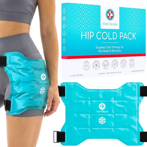 Medi Grade Hip Cold Pack with Adjustable Strap - Hip Ice Pack for Hip Pain Relief - Reusable Gel Cold Wrap - Flexible Cold Therapy Wrap for Inflammation Swelling Recovery and Daily Mobility Support