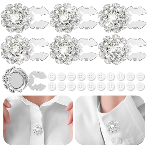 Solsew 6 Sets Button Covers Rhinestone Covers with 20 Pcs 11 Mm/0.43” Sewing Buttons Crystal Clip on Jewelry Women Men for Sewing DIY Craft Decor Embellishment(Silver,Classic)