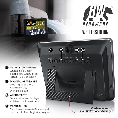 Foto von CSL Funk Wetterstation mit Farbdisplay inkl. Außensensor, DCF Empfangssignal Funkuhr, Innen und Außentemperatur Wettervorhersage-Piktogramm UVM. LCD-Display