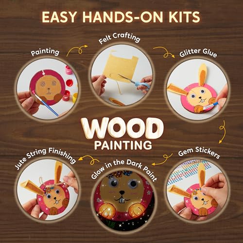 Klever Kits Wooden Painting Craft Kit-Glow in The Dark- Arts and Crafts for Kids Ages 6-12 Wood Slices with Art Activitiy Supplies, Wood Crafts for Boys Girls Party Gift Easter Painting