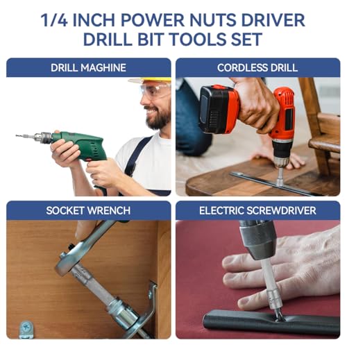 Image of Serplex 23Pcs Power Nuts Driver Drill Bit Tools Set 1 /4'' Driver Hex Shank Keys Metric Socket Wrench Screw Impact Driver Bit Set for Power Tools, Electric Drills Screwdrivers Socket Wrench