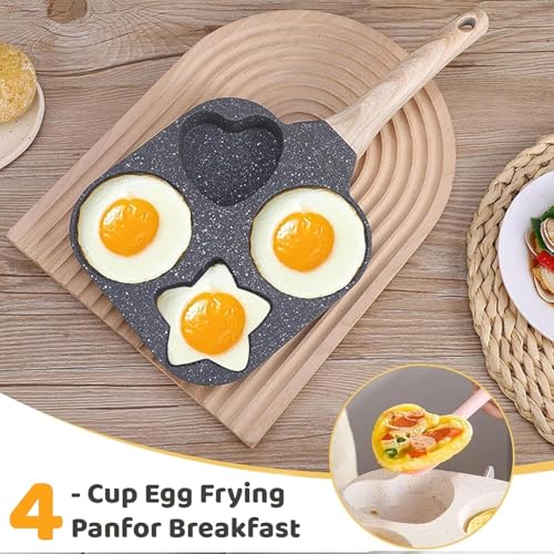 Image of Niyam 4 Cavity Egg Pan Non Stick, Pancake Maker, 4-Cup Nonstick Egg Frying Pan Granite Mini Egg Cooker Pannfor Breakfast, Small Egg Skillet Suitable for Gas Stove & Induction Top (Black 1, 19cm)