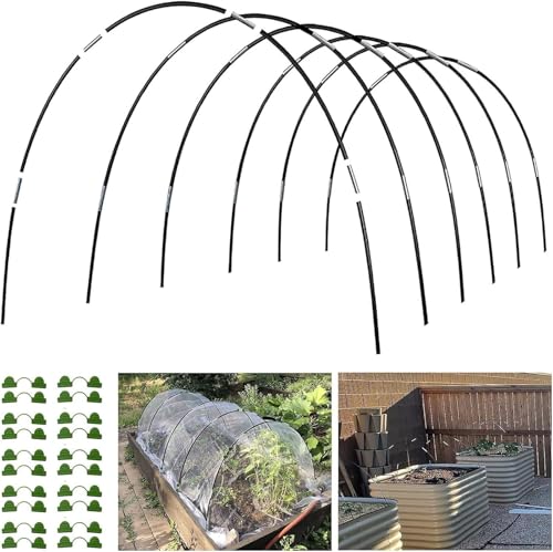UDXFYS Greenhouse Garden Hoops Grow Tunnel, Plastic-Coated Rust-Proof Fiberglass Support Hoops Frame, with Metal Connect Pipes and Clamps, for Garden Netting Raised Beds Row Cover Fabric(60PCS)