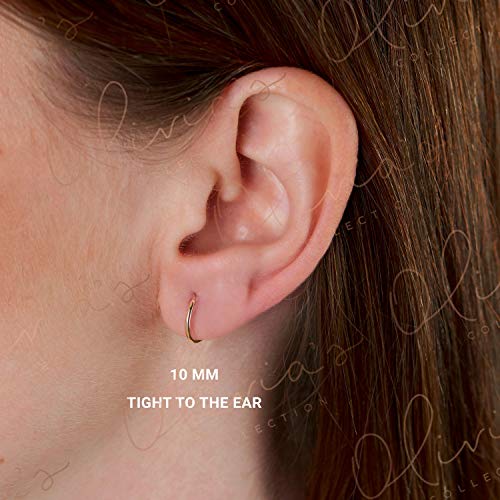 Olivia's Collection 14K White or Yellow Gold Lightweight Endless Hoop Earrings (10–20mm) Sizes, True 1.0mm Width, Perfect for Lobe & Upper Lobe Piercings, Unisex Design for Women, Men, and Teens3