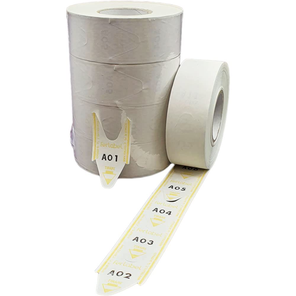 Ferlabel Take-a-Number Queue Ticket Rolls, Yellow, Pack of 5-2,000 Tear-Off Tickets per Roll (10,000 in Total)