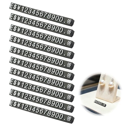 wilcractk Etiquetas de Precio Set, 10 Piezas Carteles Digitales de Precios Negro(6.3×0.6 cm), Placas Combinables de ABS para Tiendas, Cafeterías y Mercados