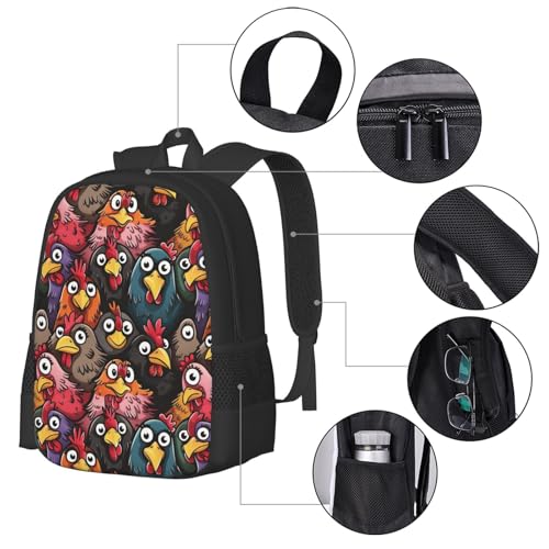 Funny Chicken Backbags Large Adjustable Backpack Lightweight Daypack for Men Women 16.5 Inches4