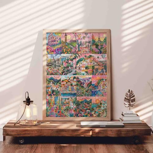 Tucocoo Landschaftskunst-Puzzles für Erwachsene, 1000 Teile, Stadtbild, bunte Collage, Artwrok, Bastelpuzzles für Heimdekoration… – Ansicht 3