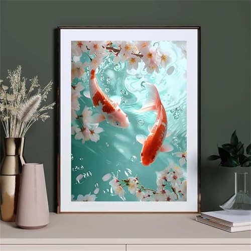 Diamond Painting pour Adultes motif Koi, Kit Complet Broderie Diamant Carré XXL 125x105cm