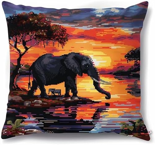 FWRTYCB Latch Hook Kits for Adults,Elephants At Sunset Pillow Sofa Cushion