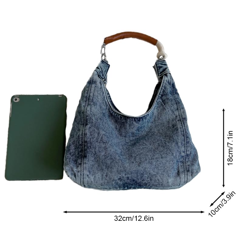 Image of LIZHAOCAI Women Denim Shoulder Handbag Underarm Bag Tote Purse (Blue)