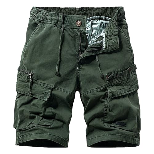Short cargo homme en coton vert militaire pour les randonnées et loisirs en plein air