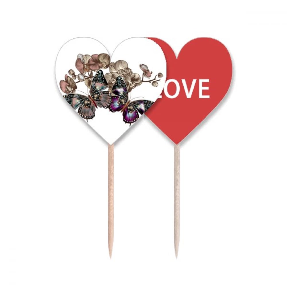 Cure-dents motif fleurs et étiquette cœur pour déco cupcake