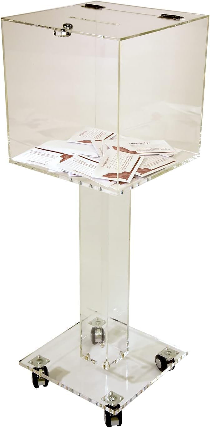 Kingdom Acrylic Collection/Suggestion Box With Lock and Keys, Wheels for Easy Movement - Donation/Ballot Box for Church, Office or Home - Clear