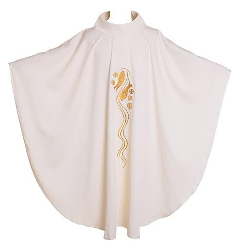 BLESSUME Priest White Chasuble Fish Cross Embroidered Vestments